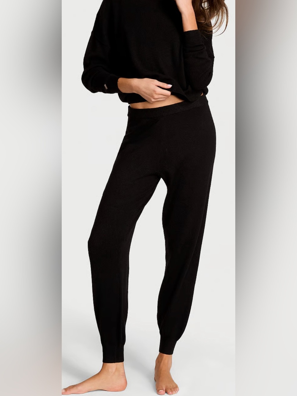 Victorias Secret Black Ribbed Knit Lounge Set- Oversized Set Pants Med Top Large